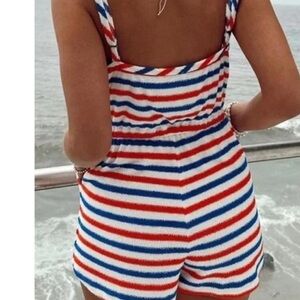 Show Me Your MuMu Red, Blue, and White Striped terry romper